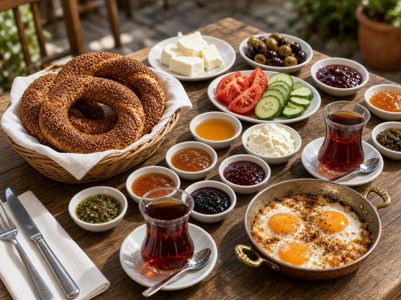 Otelin bahçesinde serpme kahvaltı